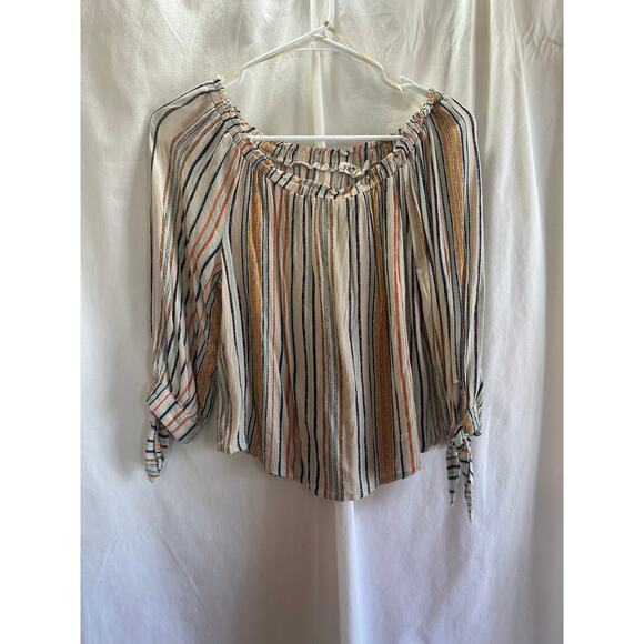 Jolt Tops - Jolt Striped Peasant Top Women’s Small Western Boho Tie Sleeve Blouse